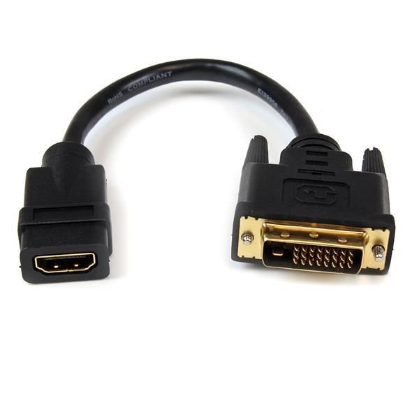Img_9390173.jpg HDMI TO DVI-D ADAPTER - F/M 8in HDMI to DVI-D Video Cable Adapter - HDMI Female to DVI Male, HDMI 19p, DVI-D 25p, Male/Female, 0.2 m, - Image 1