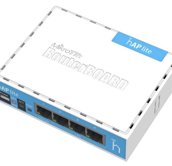 hAP lite with 650MHz CPU, 32MB RAM, 4xLAN, built-in 2.4Ghz 802.11b/g/n 2x2 two chain wireless with integrated antennas, RouterOS L4,