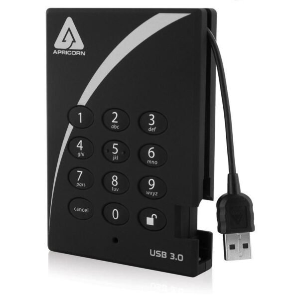HDD 500GB Apricorn Padlock Secure USB 3.0 External 5400rpm 8MB 256-bit AES