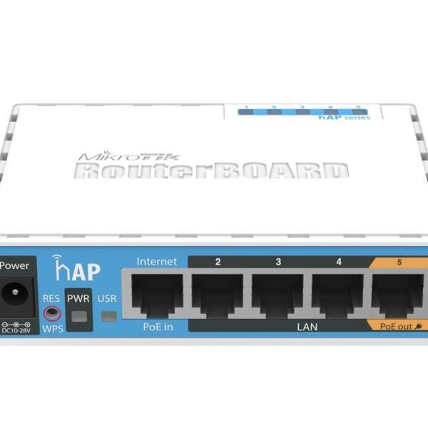 hAP with 650MHz CPU, 64MB RAM, 5xLAN, built-in 2.4Ghz 802.11b/g/n 2x2 two chain wireless with integrated antennas, USB, RouterOS L4, p