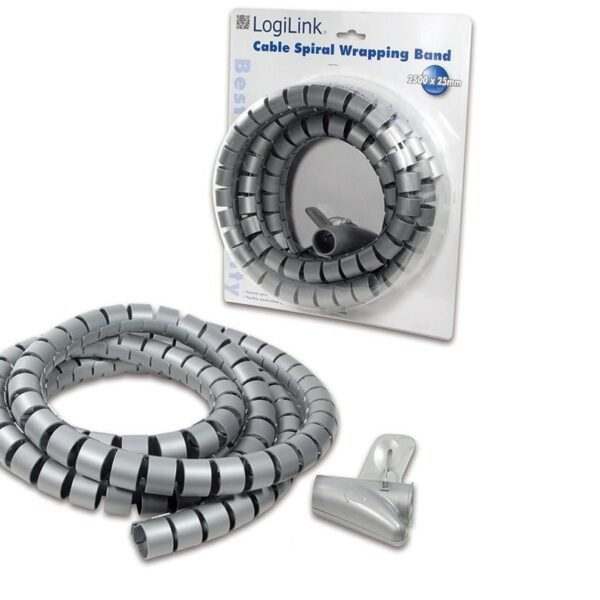 Cable sleeve (Spiral) + Tool,  OD: 25 mm, grey, 2.5 m  KAB0013, Silver, 2.5 m