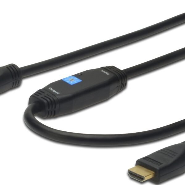 HDMI High Speed connection  cable, type A, w/ amp. M/M,  40.0m, Full HD, CE, gold, bl ble, type A, w/ amp. M/M, 40. m, Full HD, CE,