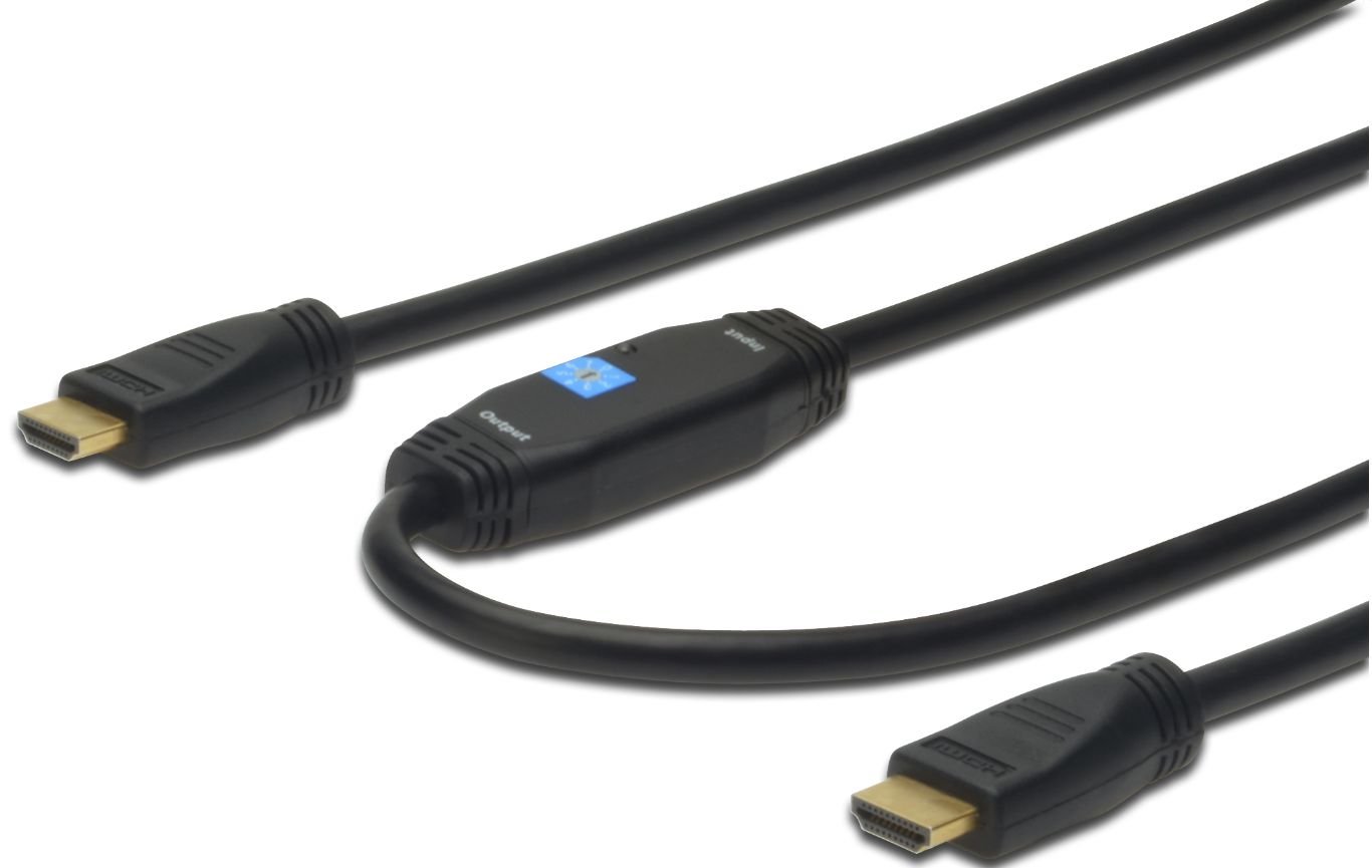 NAV_HDM191920V1.4.jpg HDMI High Speed connection cable, type A, w/ amp. M/M, 40.0m, Full HD, CE, gold, bl ble, type A, w/ amp. M/M, 40. m, Full HD, CE, - Image 1