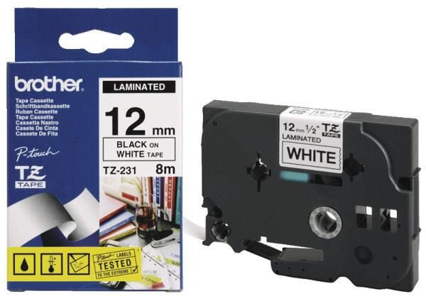 TZ2311240.jpg P-Touch Tape Black on White 12mm - Image 1