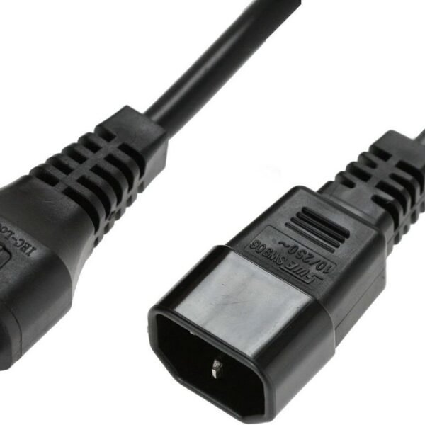 Powercord C13 IEC Lock - C14  black 2m, PC1021 1.00mm2, 2M,  BLACK H05VV-F. 100pcs in each box