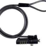 Security lock with 4-wheel  combination for K-Slot ?4.5mm  x 180cm Cut-resistant 7x7 twisted strand carbon steel, Black ?4.5mm x 180cm