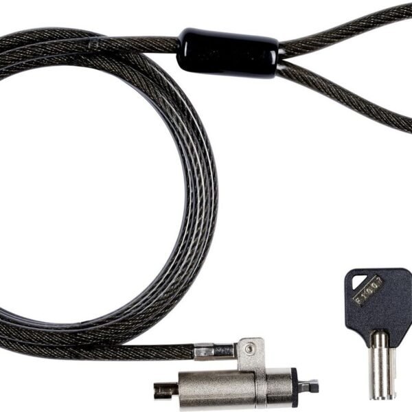 Security lock with keys for  Wedge Slot ?4.5mm x 180cm  Cut-resistant 7x7 twisted strand carbon steel, Black ?4.5mm x 180cm