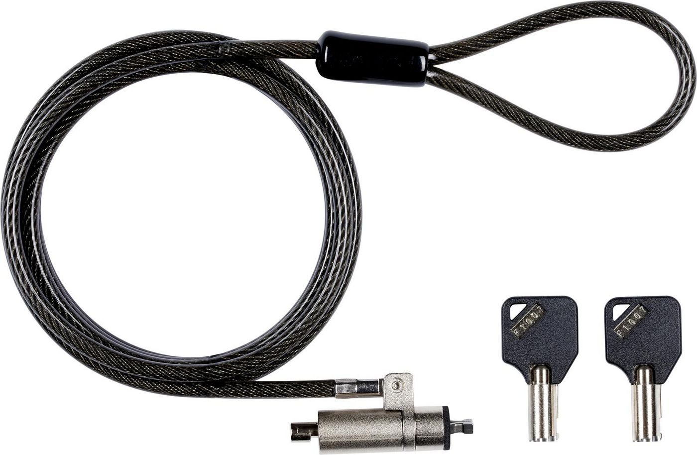 Img_25005525.jpg Security lock with keys for Wedge Slot ?4.5mm x 180cm Cut-resistant 7x7 twisted strand carbon steel, Black ?4.5mm x 180cm - Image 1