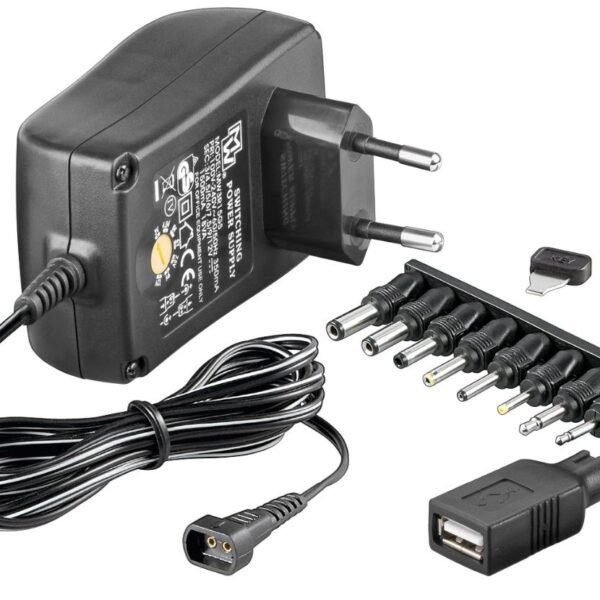3-12V Univ. Power Supply including USB + 8 DC Adapter max. 18,0 W and 1,5 A