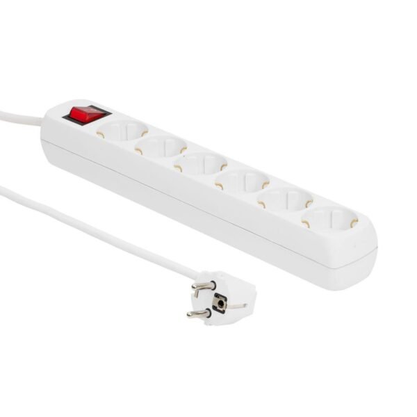 6-way Schuko Socket 1.8M White With ON/OFF switch and Child protection, 230V 16A