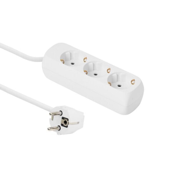 3-way Schuko Socket 3M White Without ON/OFF Switch, with child protection