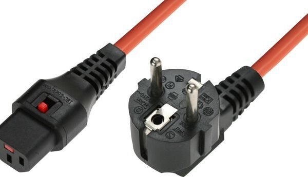 Powercord Schuko CEE 7/7 male  (angled) - C13 IEC Lock black  3 m, EL248S Powercord Schuko CEE 7/7 male (angled) - C13 IEC Lock black 3 m,