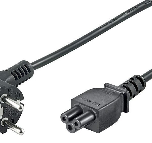Power Cord CEE 7/7 - C5 1m Angled Schuko, Black, H05VV-F3x0.75mm2 CU, Male-Female