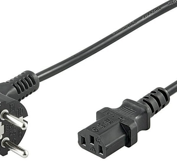 Power Cord 3m Black IEC320 Angled Connector Schuko, 10A H05VV-F 3*1.0MM2