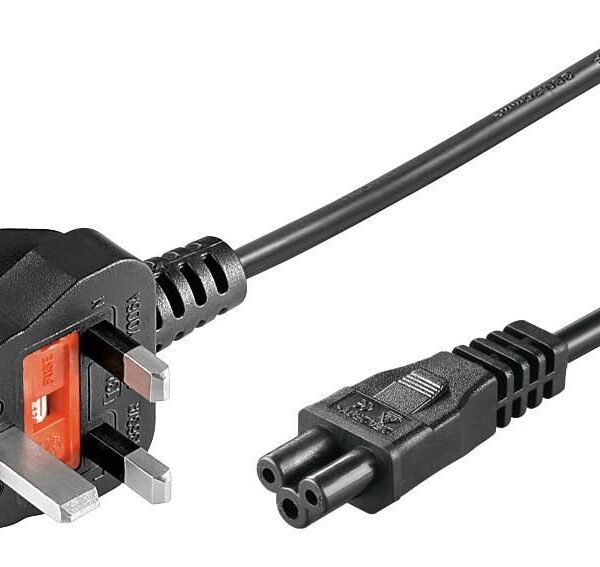 Power Cord UK - C5 2,0m Black Power UK Type G to C5, 13A  fuse H05VV-F3x0.75mm2 CU, Male-Female