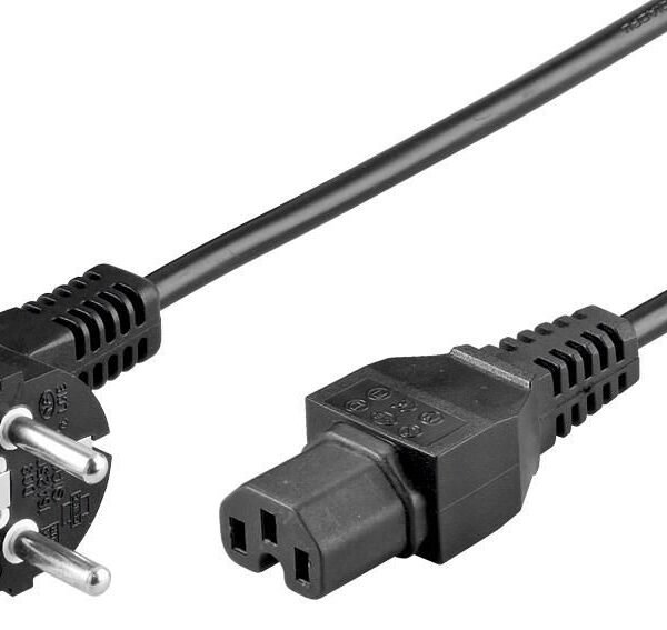 Power Cord IEC320 - C15. 3m Angled Connector Schuko, black H05VV-F 3x1.0mm2 CU, 10A