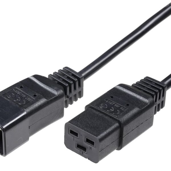 Power Cord C19 - C20 16A 1m Black, H05VV-F3x1.5mm2 CU, Female-Male