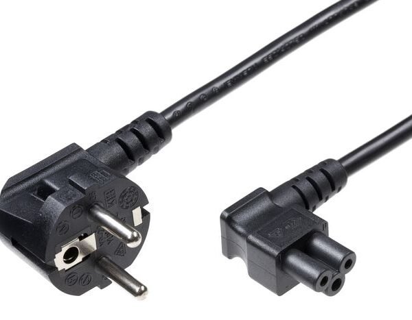 Power Cord CEE 7/7 - C5 5m Angled CEE7 and C5, Black, H05VV-F3x1mm2 CU, Male-Female