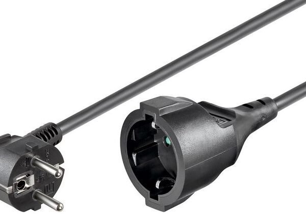 Schuko power extension  M-F 5m Type F CEE 7/7-Type F CEE 7/4  3Gx1.5MM2, 10A, 250V, Black