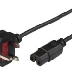 Power Cord UK -  C15 2m Black Power UK BS-1363 - C15 H05VV-F 3G01.00mm2, 10A Fuse