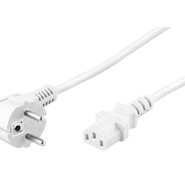 Power Cord 5m White IEC320 Angled Connector Schuko H05VV-F3G 1mm3