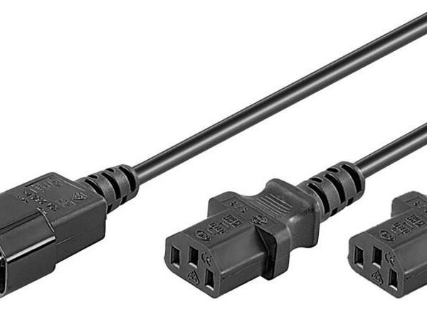 Power Cord C13x2 - C14 1.2m Y Extension Cable, Black, H05VV-F3x0.75mm2 CU, Male x2-Female