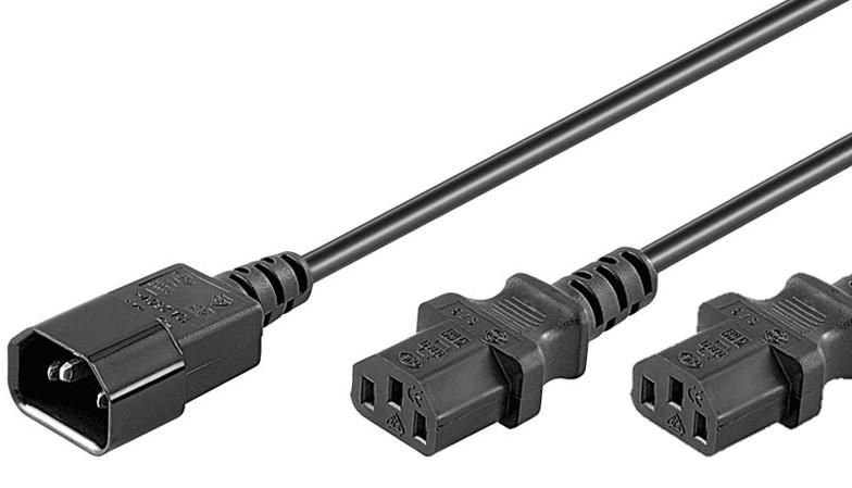 Img_25996026.jpg Power Cord C13x2 - C14 1.8m Y Extension Cable, Black, H05VV-F3x0.75mm2 CU, Male x2-Female - Image 1