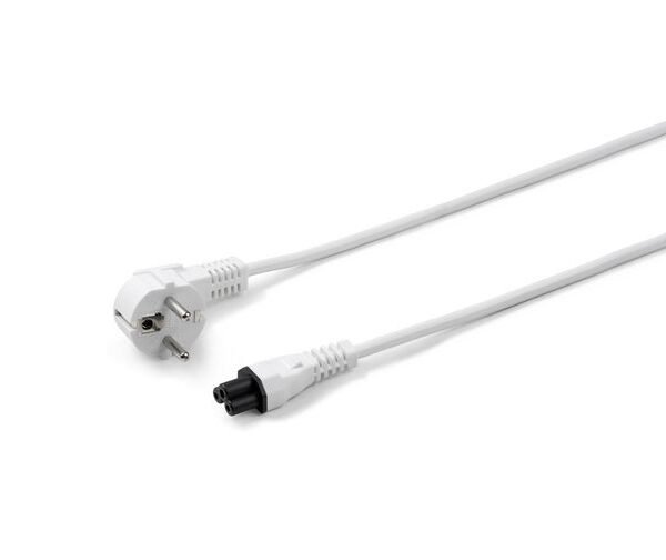Power Cord CEE 7/7 - C5 1.8m Angled Schuko to C5, White H05VV-F3x0.75mm2 CU, Male-Female