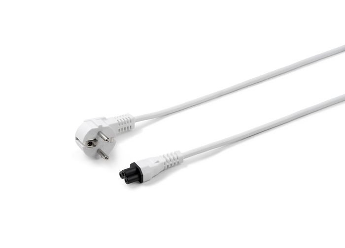 Img_26334324-1 Power Cord CEE 7/7 - C5 1.8m Angled Schuko to C5, White H05VV-F3x0.75mm2 CU, Male-Female - Image 1