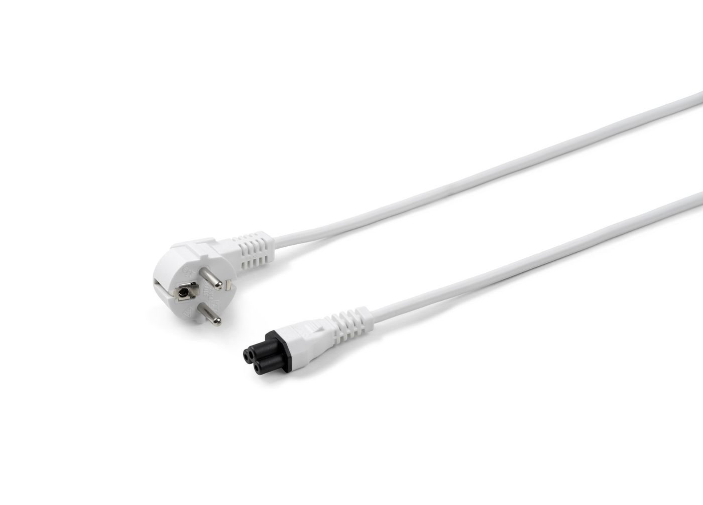 Img_26334324.jpg Power Cord CEE 7/7 - C5 1.8m Angled Schuko to C5, White H05VV-F3x0.75mm2 CU, Male-Female - Image 1