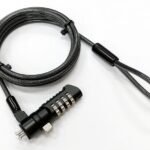 Security lock with 4-wheel  combination for Nano Slot  ?4.5mm x 180cm Cut-resistant 7x7 twisted strand carbon steel, Black