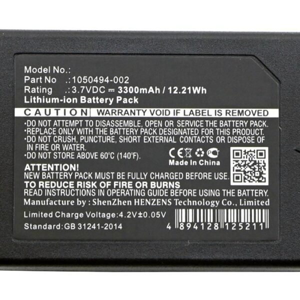 Battery 12.21Wh Li-ion 3.7V  3300mAh Black for Motorola  Scanner 12Wh Li-ion 3.7V 3300mAh Black, 3 Model C, 3 Model S, WorkAbout Pro 4,
