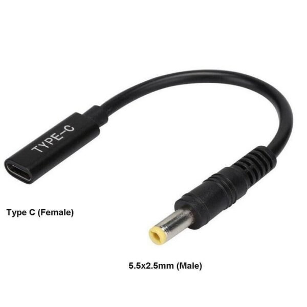 Conversion Cable Convert USB-C to 5.5*2.5mm  Connects all Laptops/Monitors that require 5.5*2.5mm to USB-C Chargers - Upto