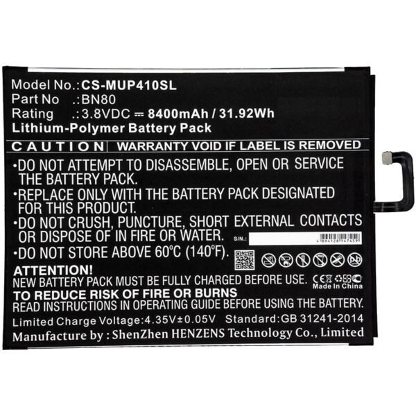 Battery 31.92Wh Li-Pol 3.8V  8400mAh Black for Xiaomi  Tablet 31.92Wh Li-Pol 3.8V 8400mAh Black for Xiaomi Tablet Mi Pad 4 Plus