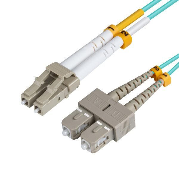 LC/UPC-SC/UPC 10m OM3 Fibre  Patch Cable MM Duplex LSZH,  OD: 2mm, 0.3dB Aqua