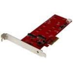 2X M.2 SSD CONTROLLER - PCIE 2x M.2 SATA SSD Controller  Card - PCIe, PCIe, M.2, Full-height / Low-profile, PCI 2.0, Red, CE, FCC, TAA