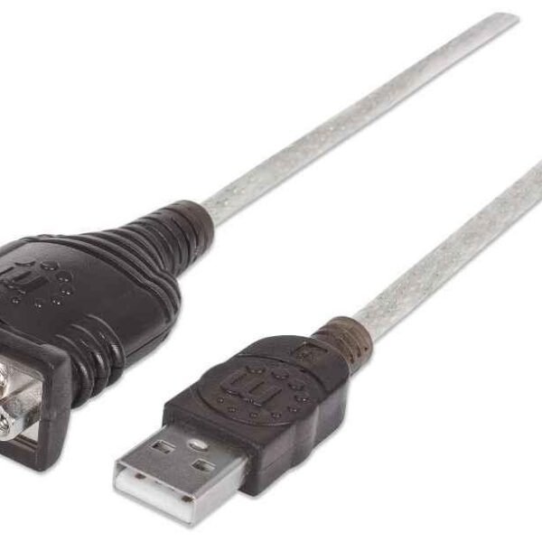 Usb-A To Serial Converter  Cable, 1.8M, Male To Male,  Serial/Rs232/Com/Db9, Prolific Pl-2303Ra Chip, Black/Silver Cable, Three Years
