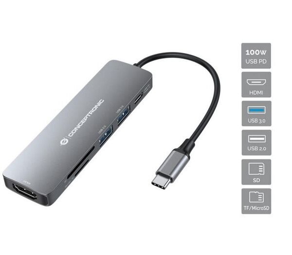Donn 6-In-1 Multifunctional  Usb Hub Adapter, Hdmi, Usb-C  Pd, 1 X Usb 3.0, 1 X Usb 2.0, Sd/Tf Card Readers