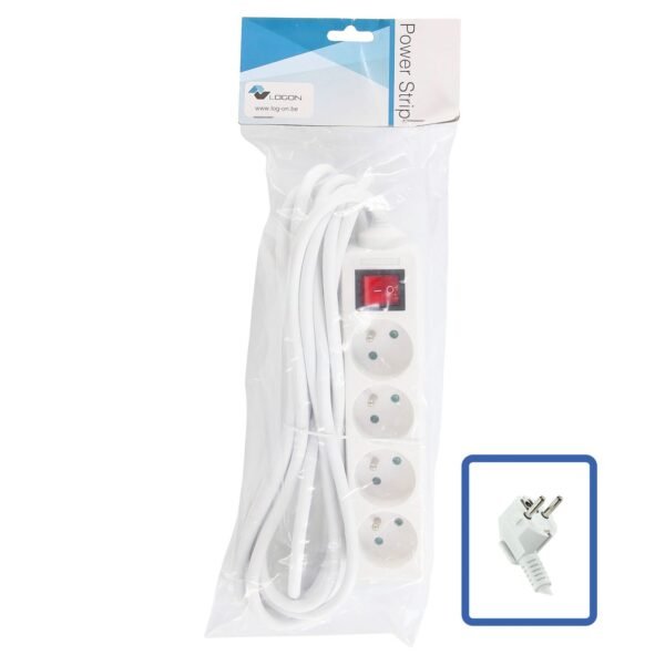 4-WAY POWER STRIP: WHITE -  ON/OFF SWITCH - 5M CABLE