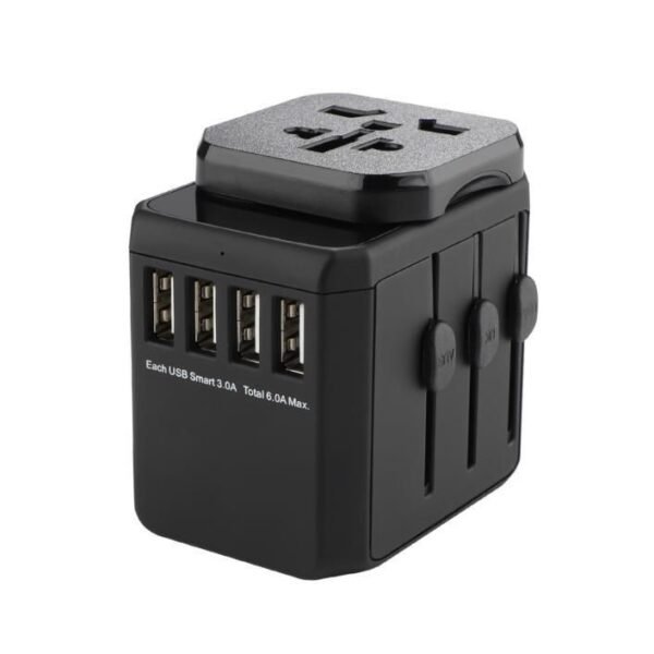 World Travel Adapter, 4 USB A  ports, with Universal to EU  power plug