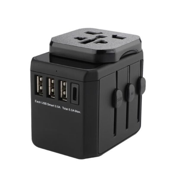World Travel Adapter, 3 USB A  ports and 1 USB-C port, with  Universal to EU power plug
