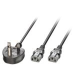 2.5M Uk 3 Pin Plug To 2X C13  (Y Cable)