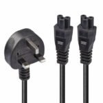 2.5M Uk 3 Pin Plug To Iec 2 X  C5 Splitter Extension Cable,  Black