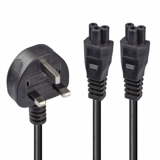 Img_31755128.jpg 2.5M Uk 3 Pin Plug To Iec 2 X C5 Splitter Extension Cable, Black - Image 1
