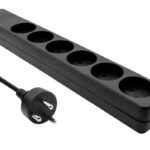 Danish Power Strip 6-way  Black 7m cable