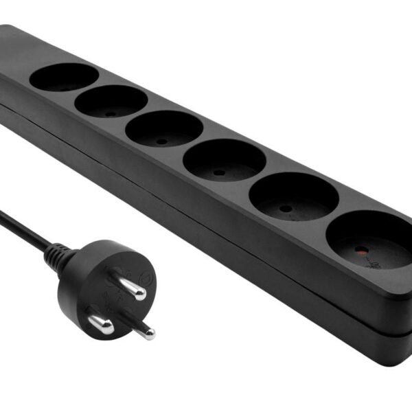 Danish Power Strip 6-way  Black 7m cable