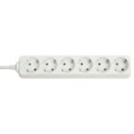 6-Way Schuko Mains Power  Extension, White