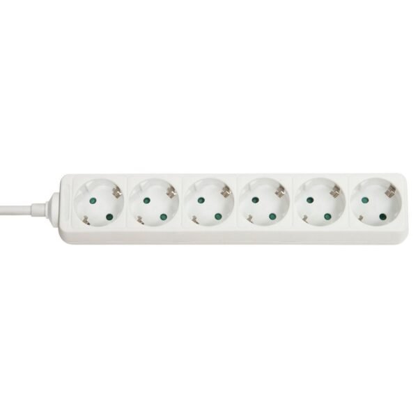 6-Way Schuko Mains Power  Extension, White