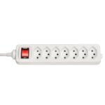 7-Way Swiss 3-Pin Mains Power  Extension with Switch, White