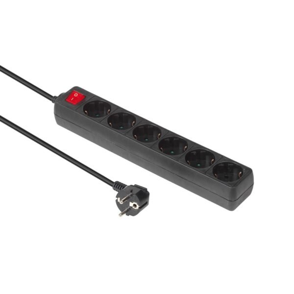 6-way Schuko Socket on/off  switch 3M Black With ON/OF  switch and child protection